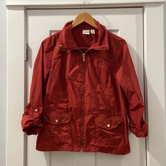 Zenergy Chico's Size 1 Burnt Orange Tab Sleeve Jacket gold hardware EUC - Picture 2 of 15